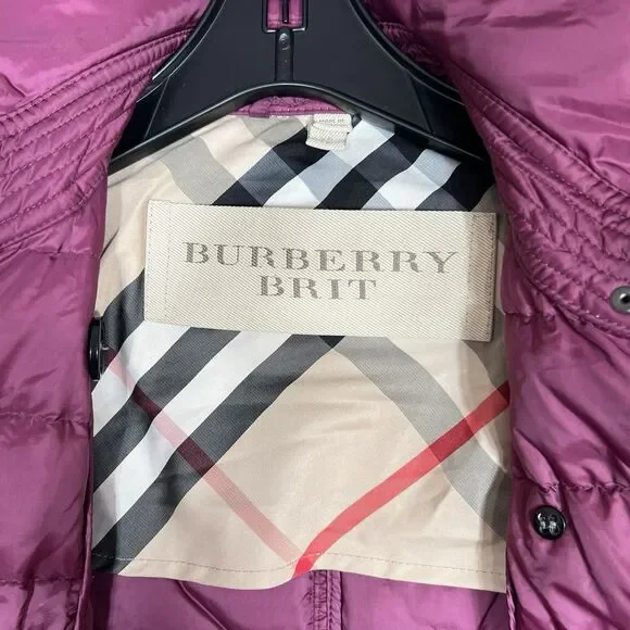 Burberry BRIT Double Breasted Parka Coat Puffer Down Hooded Belt Nova Check XS - Picture 3 of 15